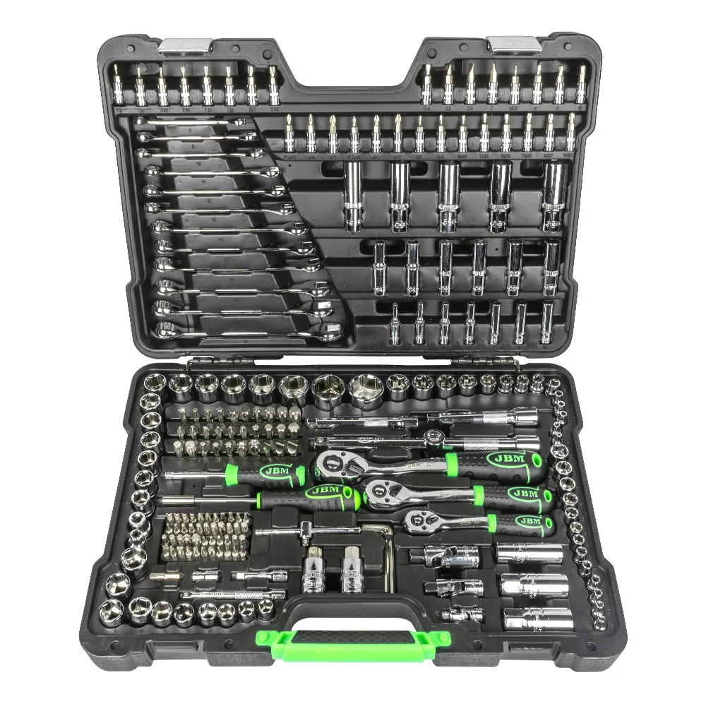 [54045] Coffret d'outils 216 pièces avec douilles 1/4", 3/8" et 1/2" en 6 pans - Finition chromée